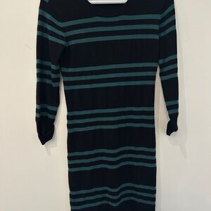 French Connection Black Dress with Teal Stripes